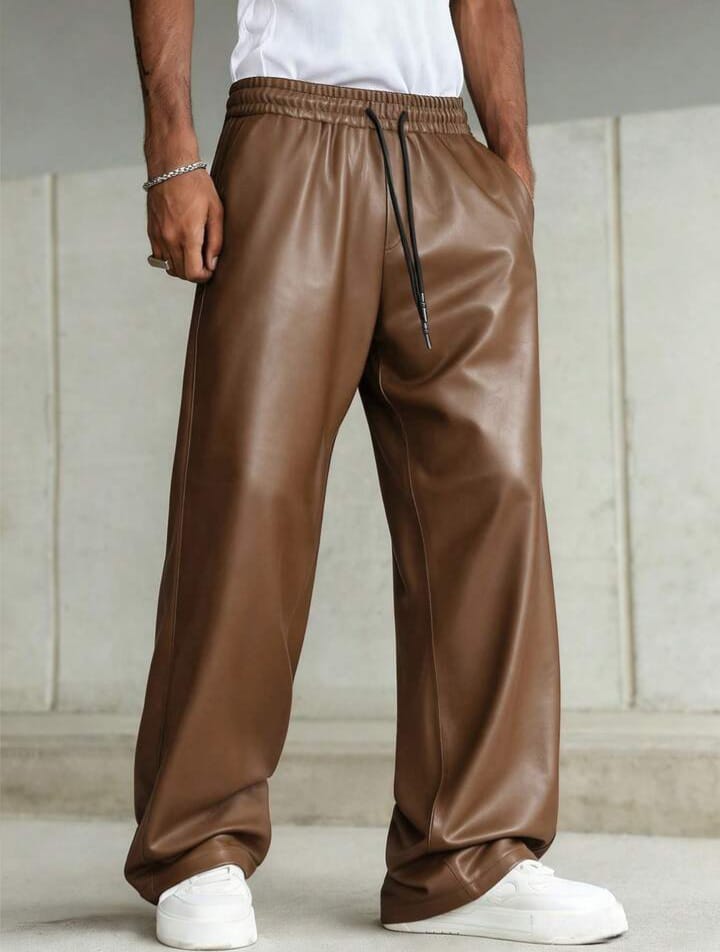 Men's PU Leather Trousers Pants, Baggy Trousers
